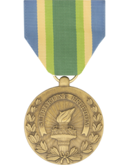 Medal with a ribbon labeled 'Supporting Freedom' on a white background