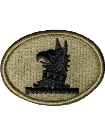 Black eagle head on a green background uniform patch