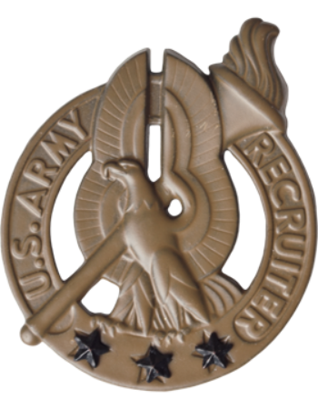 US Army Recruiter Badge in brown metal with three brown stars