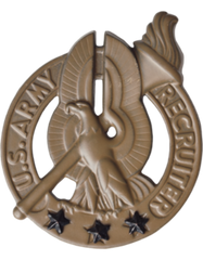 US Army Recruiter Badge in brown metal with three brown stars