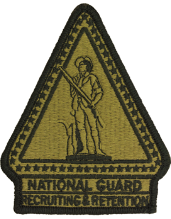 National Guard Recruiting & Retention patch with a triangular design and soldier emblem.