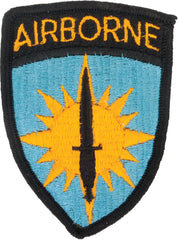 Airborne patch with yellow text and design on a blue background
