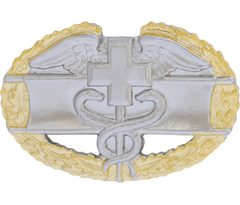 Army Master Medical metal badge with caduceus, and a gold wreath symbol.
