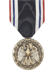 Medal with eagle design and ribbon on a white background