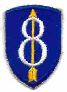 8th Infantry Division Patch, Authentic Rero WWII Cut Edge