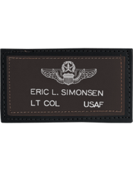Brown on Black Leather Name Tag - Saunders Military Insignia