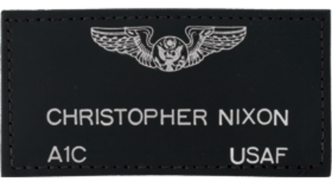 Leather Name Plate In Black and Silver - Saunders Military Insignia