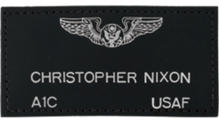 Leather Name Plate In Black and Silver - Saunders Military Insignia