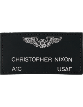 Leather Name Tag in Black leather with silver - Saunders Military Insignia