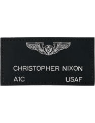 Leather Name Tag in Black leather with silver - Saunders Military Insignia