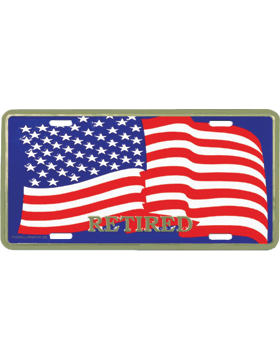 Retired With American Flag license Plate - Saunders Military Insignia