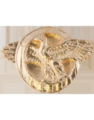 WWII Honorable Discharge Ruptured Duck in gold metal lapel pin - Saunders Military Insignia